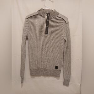 GUESS Men's Ribbed Zip-Up Sweater - Gray and Black